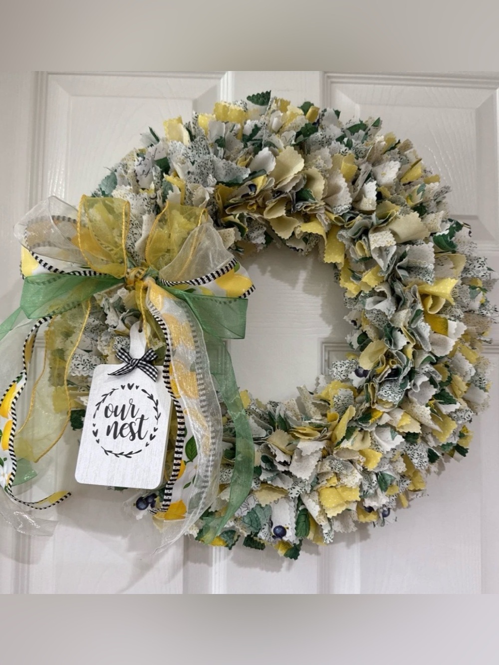 Handmade Rag Wreath Cottage Farmhouse Country "Love and Lemons" NEW SEE NOTE